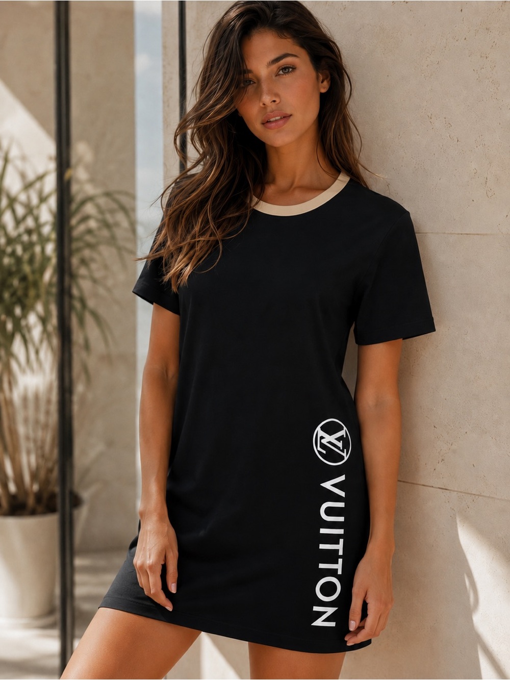 Louis Vuitton Vuittamins Black Cotton Jersey Logo T-Shirt Dress